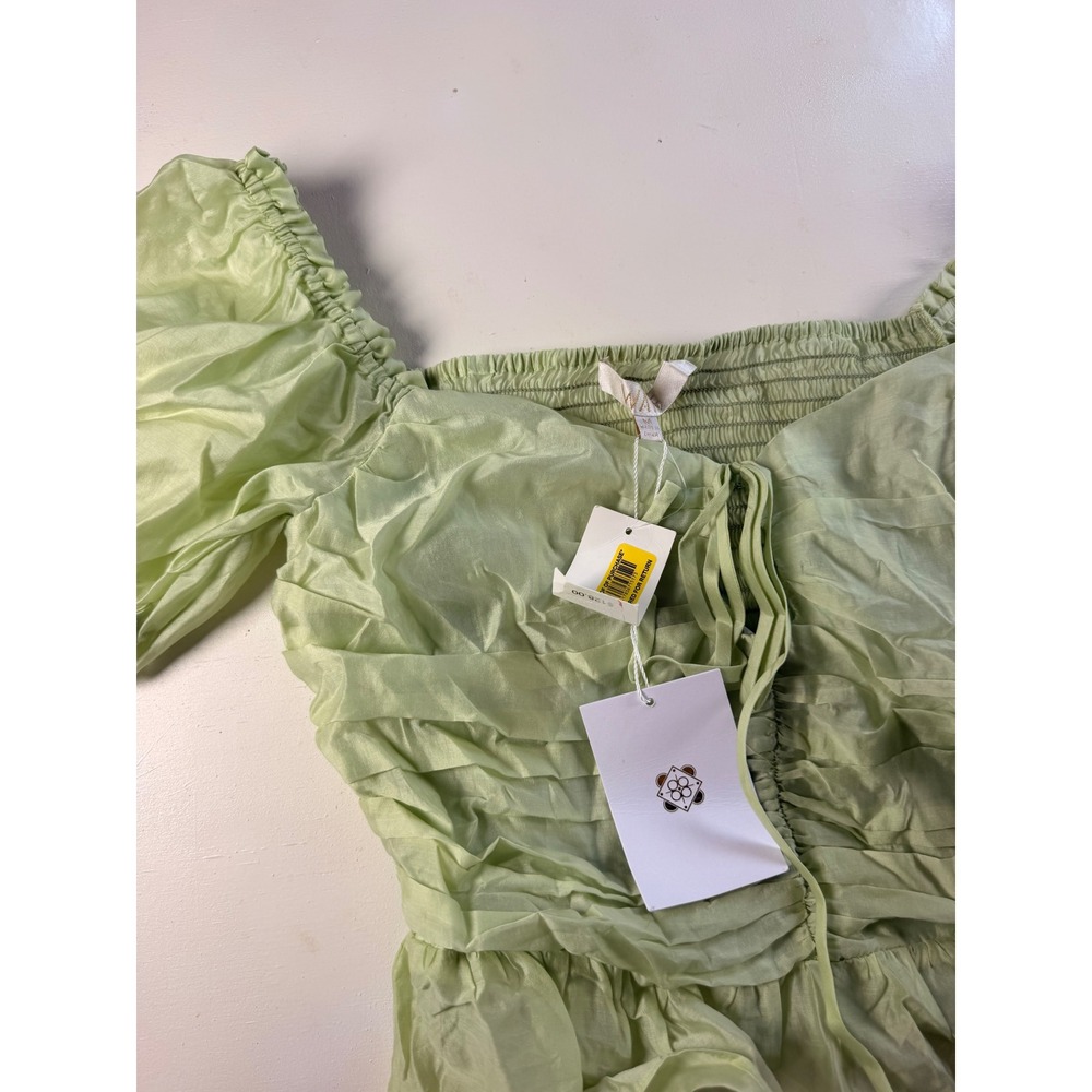 V.A.F. Ruched Puff Sleeve Top Women Medium Sage Green Cottagecore Romantic Y2K - Picture 3 of 7